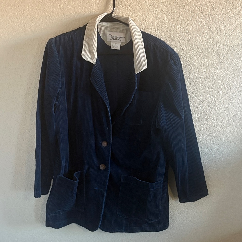 Christopher & Banks VTG Navy Corduroy Blazer with White Collar